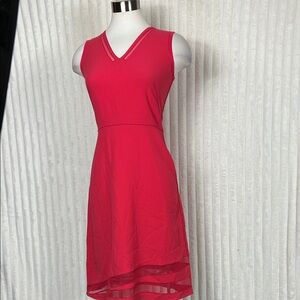 ELIE TAHARI 'Norina' Coral Pink V-Neck Mesh Inset Sleeveless Dress sz 0